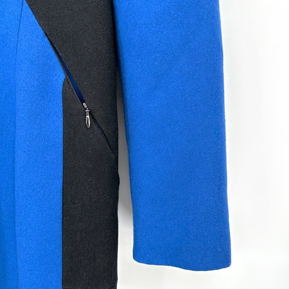 Vintage Calvin Klein Cobalt Blue & Black Wool Blend Zip Up Coat sz 2 - Picture 4 of 7
